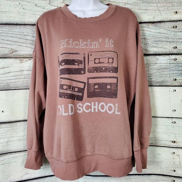 Maurices Women’s Sweatshirt L Brown “Kickin’ It Old School” Cassette Tape Graphi - Picture 1 of 7